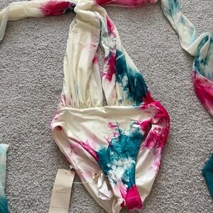 Entreaguas One Piece Swimsuit Womens M Pink Blue Tie Dye Multi Way Wrap Beach